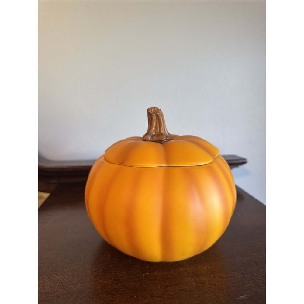 7" Teleflora Gifts Orange Pumpkin With Lid Bowl Dish Candy Fall Autumn